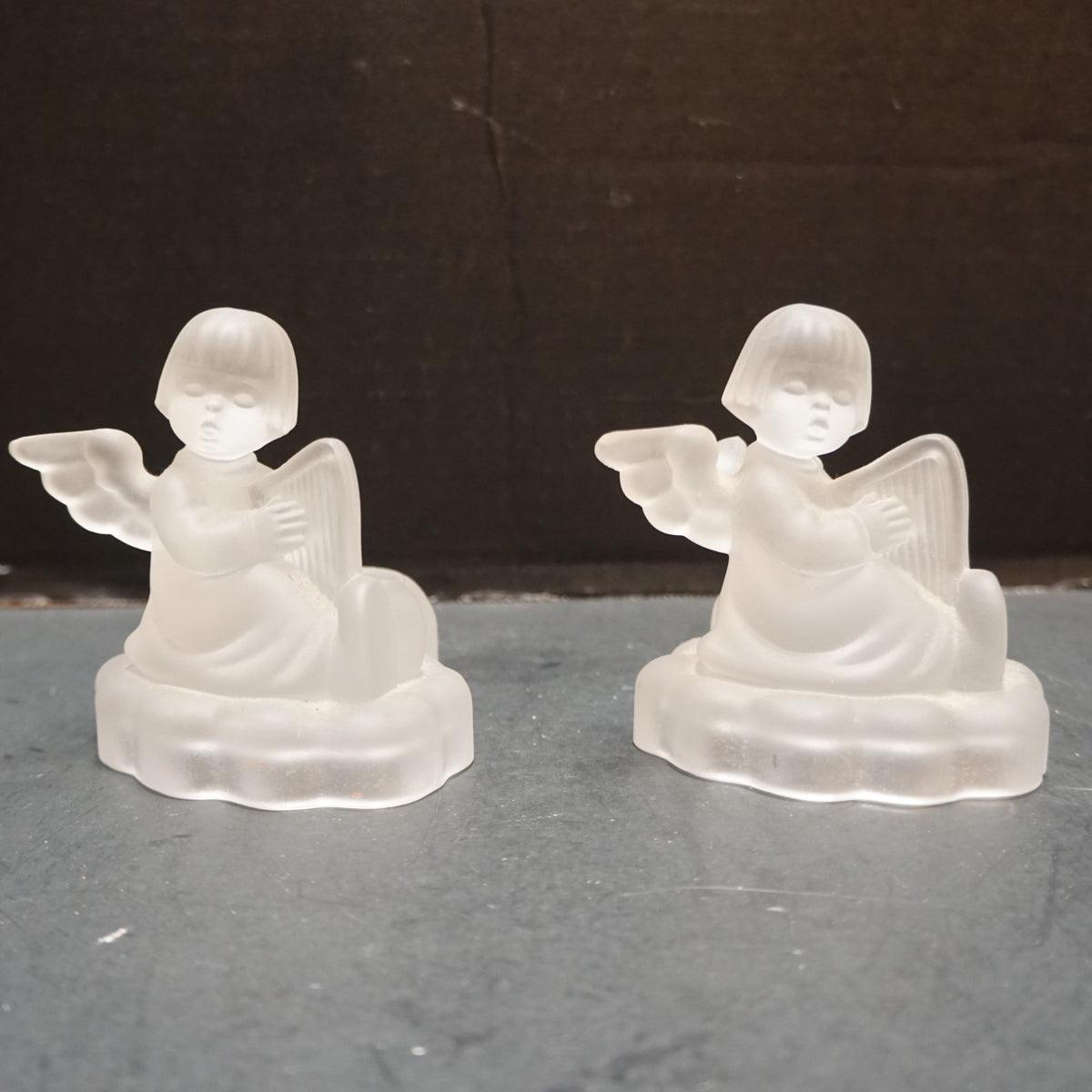 Avon Goebel Hummel Frosted Lead Crystal Angel Figurine Candle Holders Pair 1995