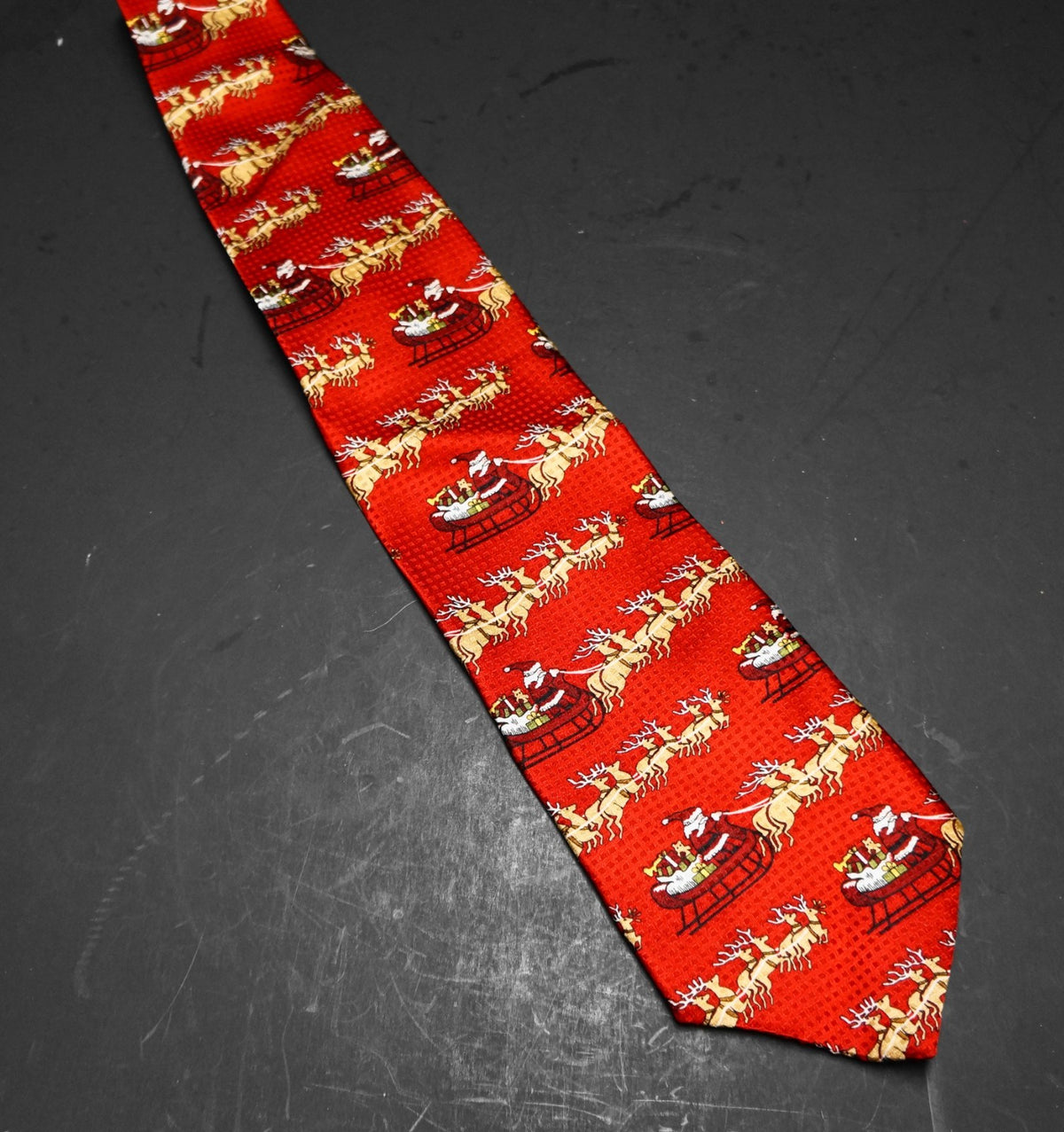 CC Hughes Red Silk Tie Christmas Santa Sleigh Reindeer