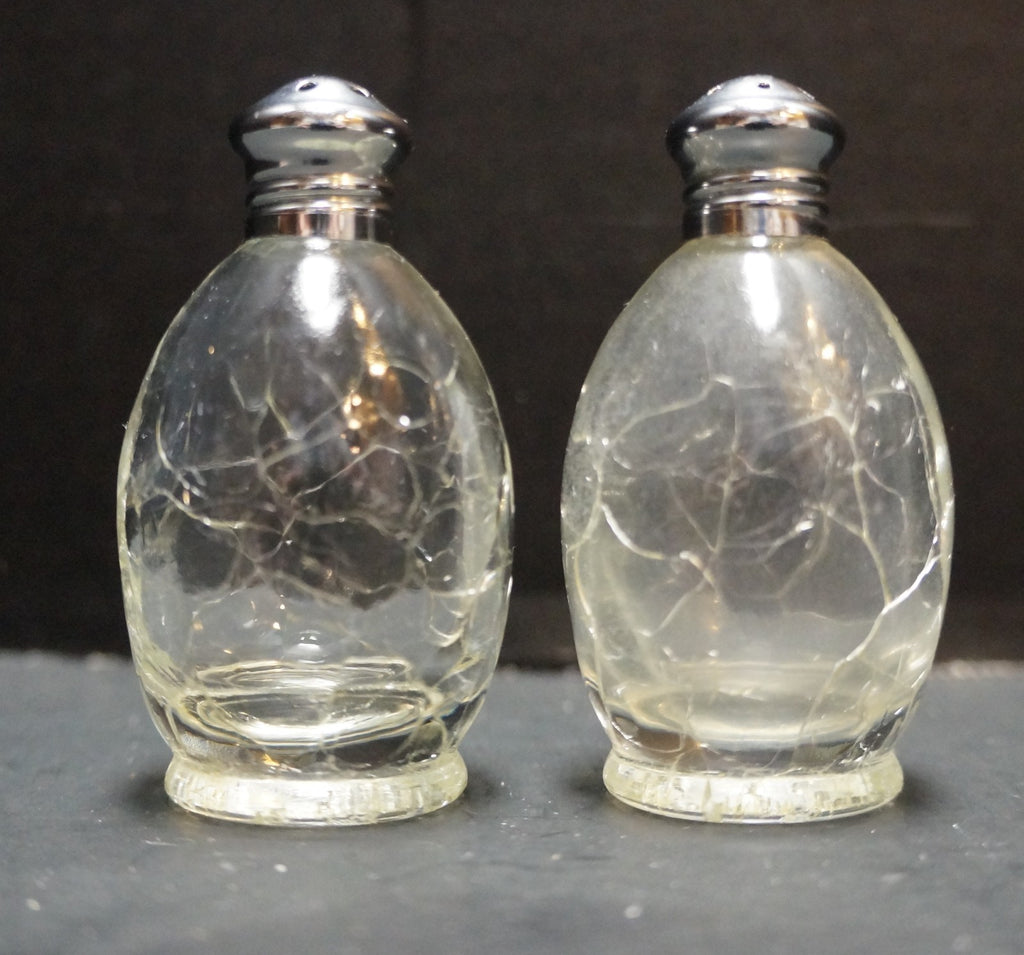 Irice Clear Crackle Glass Salt Pepper Shakers Pair