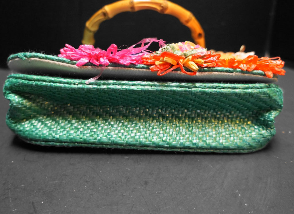 Haute Hippie AZ8674 Straw Flowers Bamboo Handle Satchel Shoulder Crossbody Chain