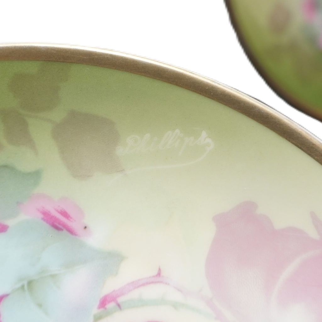 Thomas Bavaria Hand Painted Roses 8" Cabinet Plates Signed Phillips