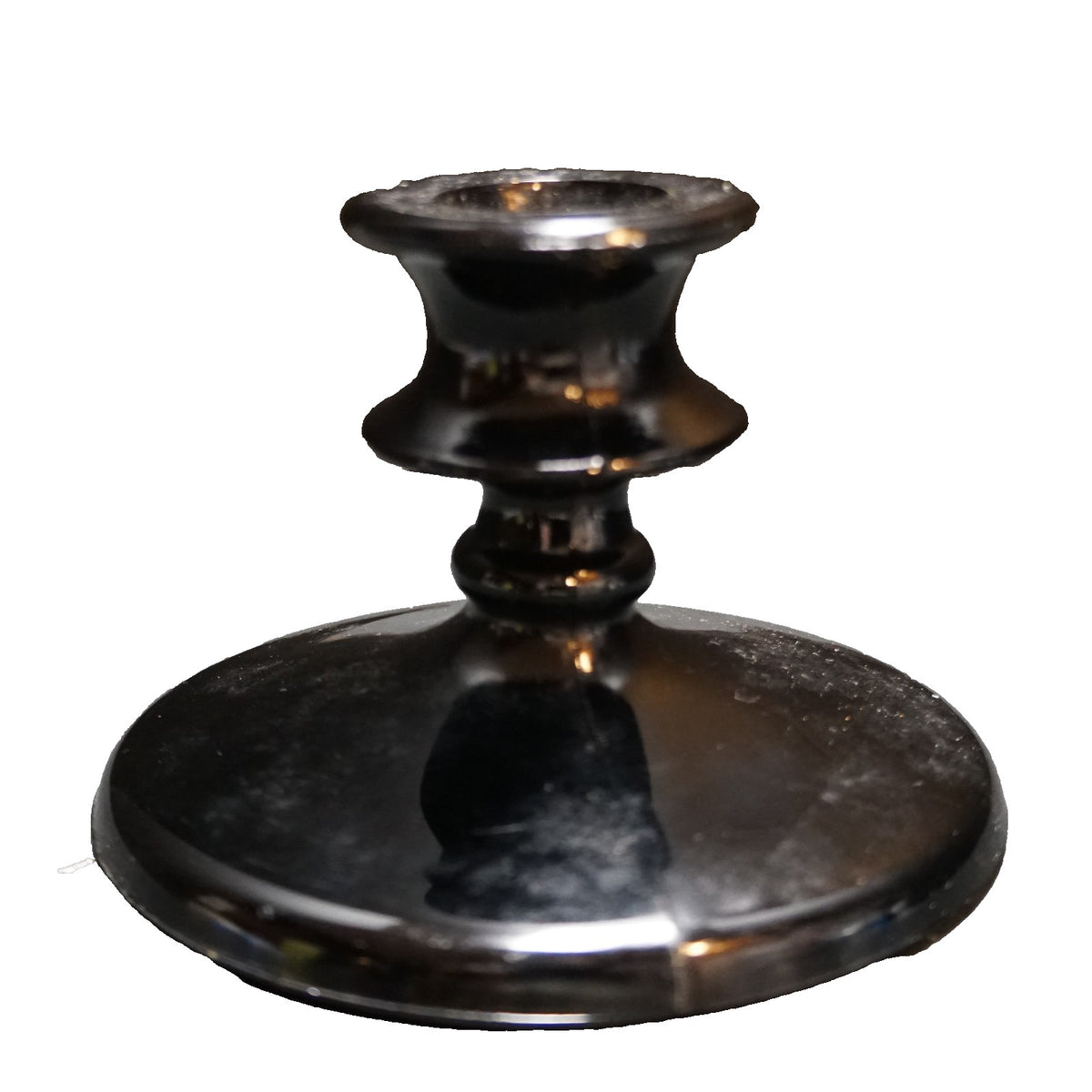 Black Glass Candle Stick Holder Single Light Depression Art Deco