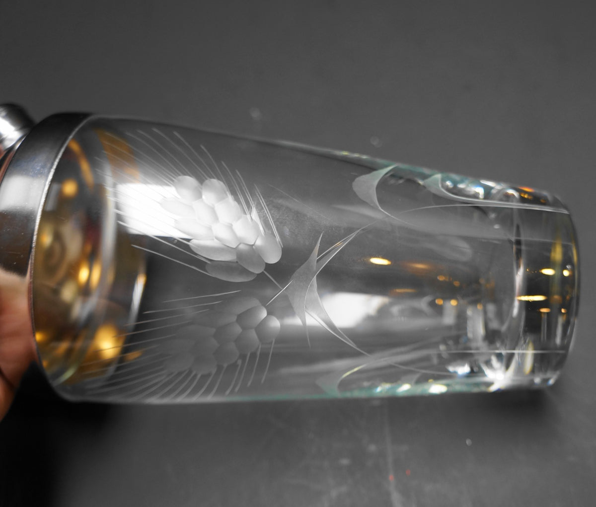 Wheat Cut Etched Cocktail Shaker Chrome Lid