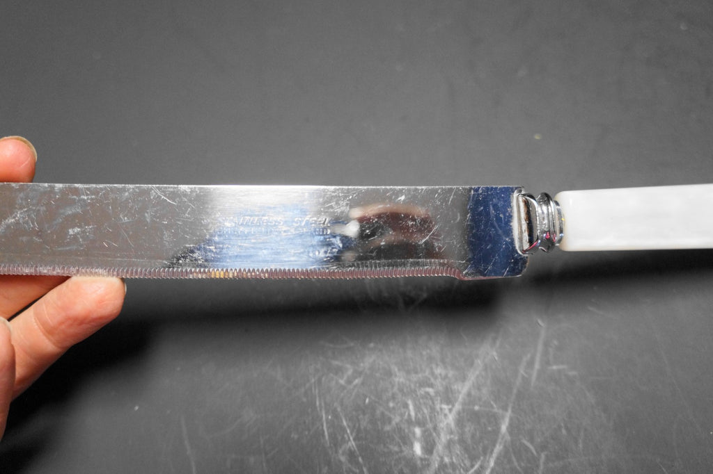 Sheffield England White Pearlized Lucite Handle Cake Knife