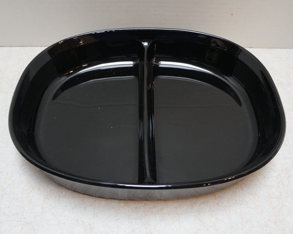 Corning Classic French Black F-6-B Oval Divided Casserole Pan WIth Lid 11 IN