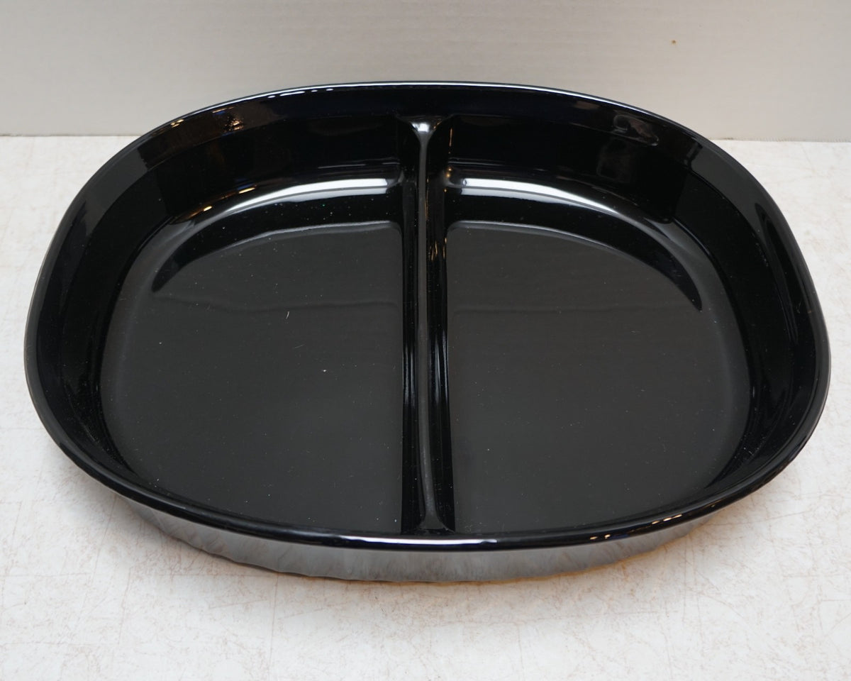 Corning Classic French Black F-6-B Oval Divided Casserole Pan WIth Lid 11 IN