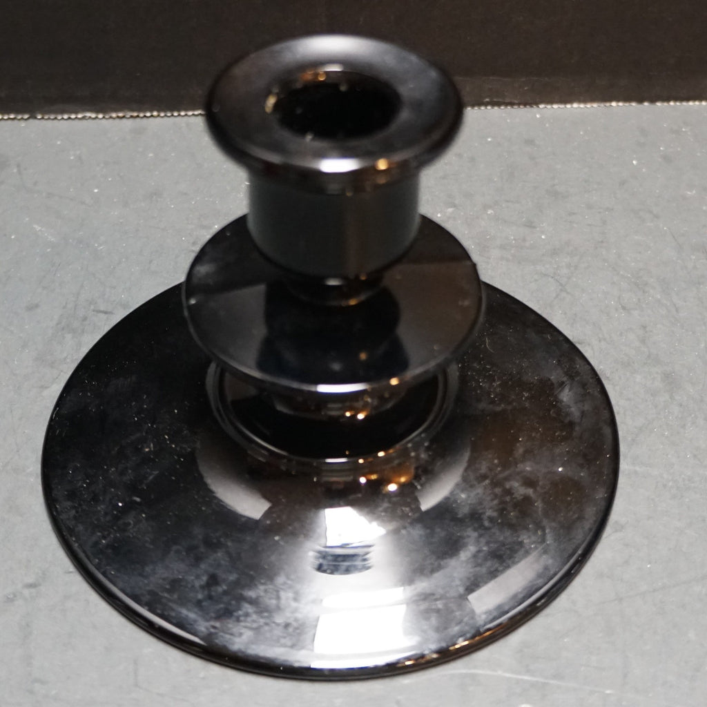 Black Glass Candle Stick Holder Single Light Depression Art Deco Indiana Diamond