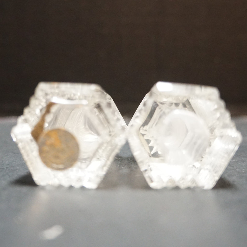 Art Deco Ribbed Cut Crystal Tower Shaped Salt And Pepper Shakers