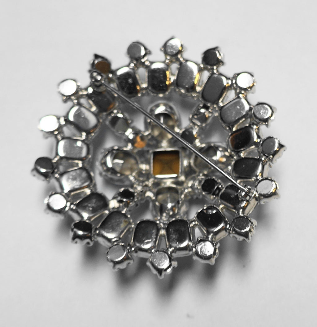Ice Blue Clear Rhinestone Round Domed Brooch Pin Unsigned
