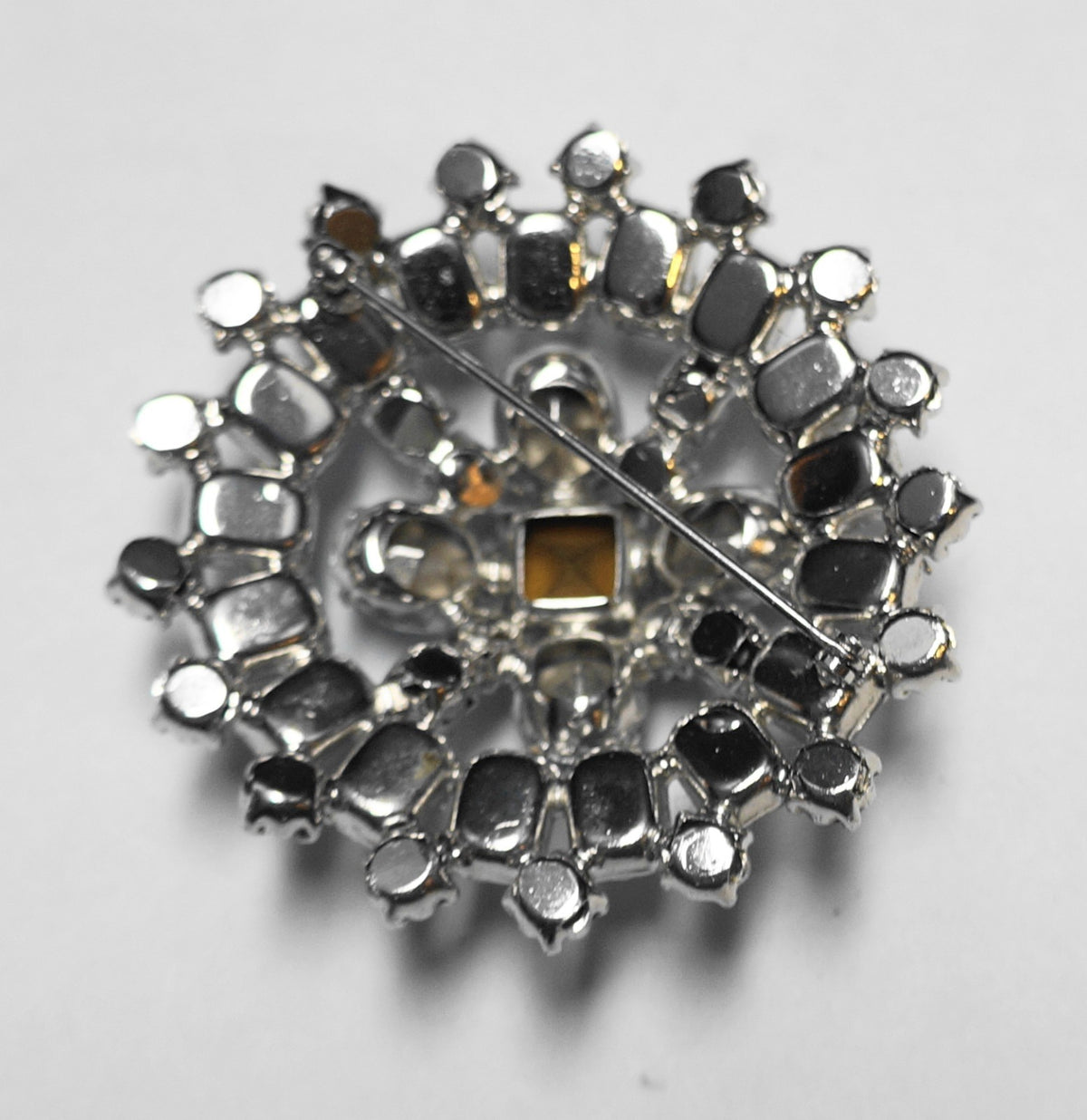 Ice Blue Clear Rhinestone Round Domed Brooch Pin Unsigned