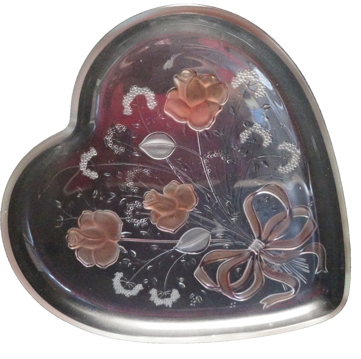 Mikasa Sweetheart Rose Pink Frosted Heart Crystal Tray