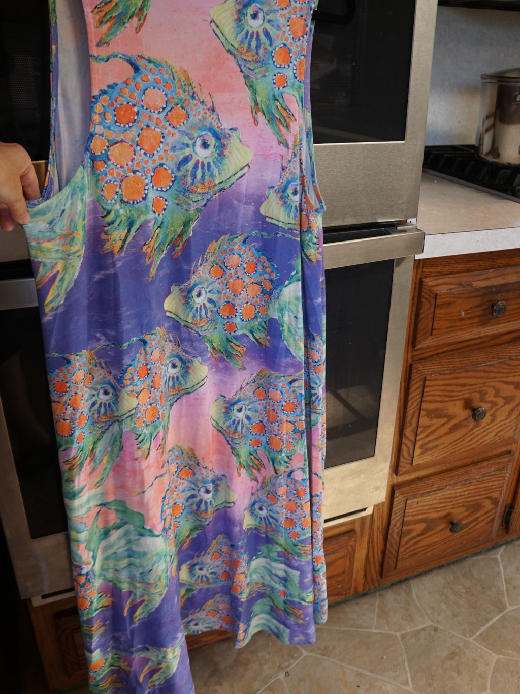 SOLD Leoma Lovegrove Tropical Fish Swing Hi/Low Hem Dress Size L