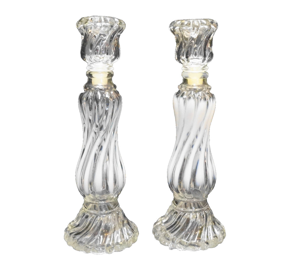 Fenton or Fostoria for Avon Opalique Clear White Opalescent Swirl Candle Holders Cologne Bot