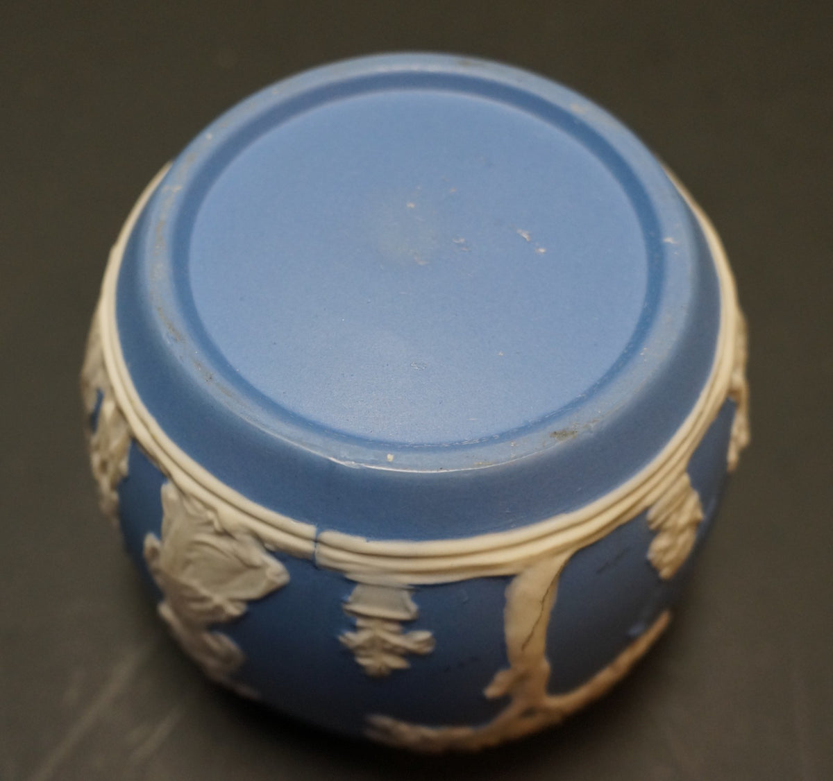 Cream on Blue Jasperware Cache Pot Jardiniere