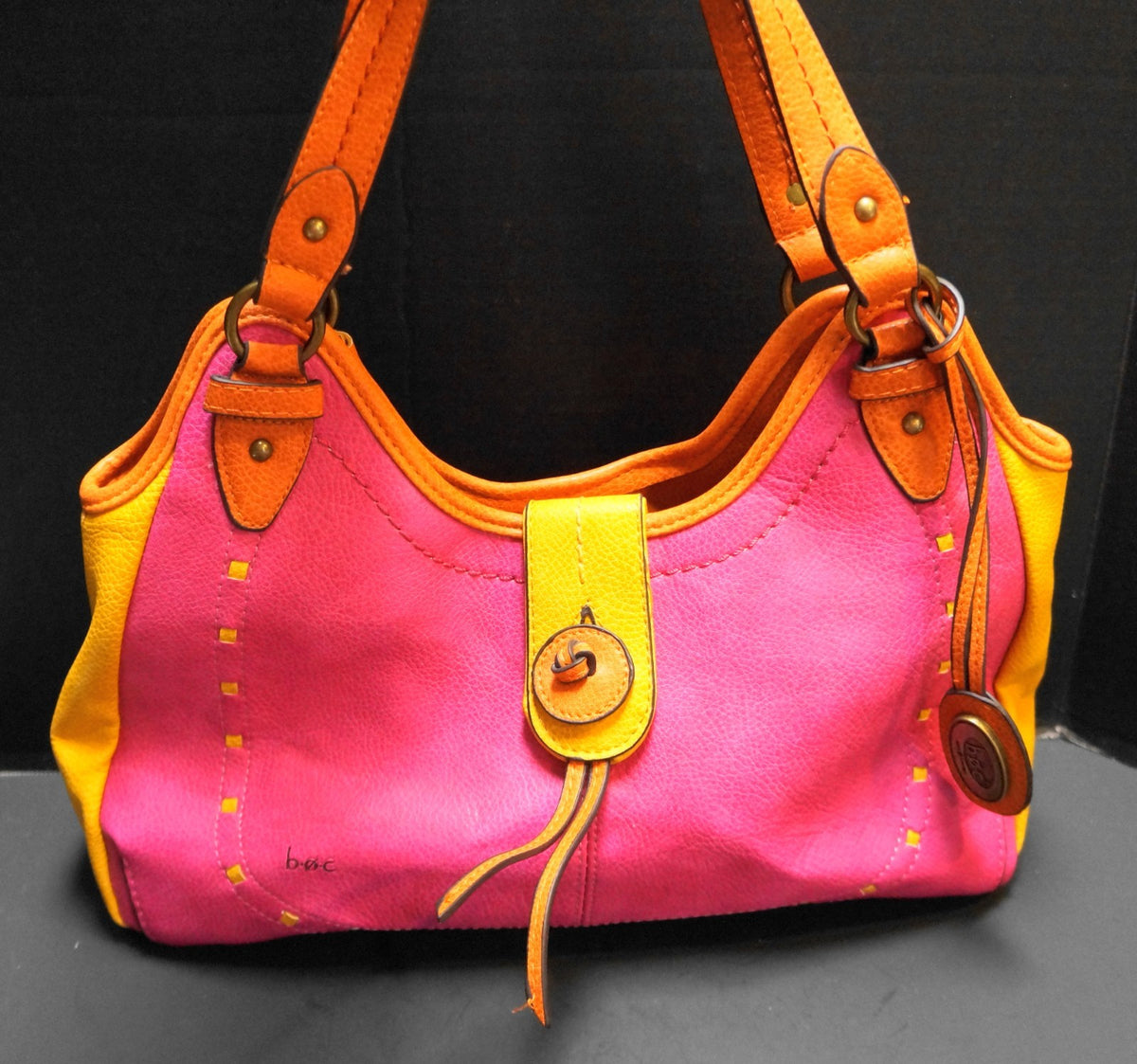 B.O.C. Born Concepts Color Block Fuschia Pink Goldenrod Orange Purse