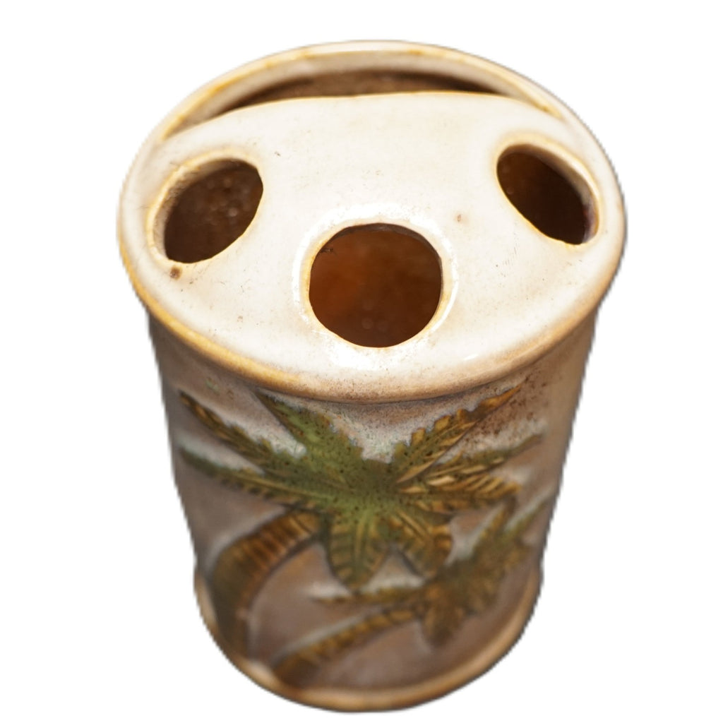 Palm Tree Ceramic Bathroom Set Tumbler Soap Dish Toothbrush Holder