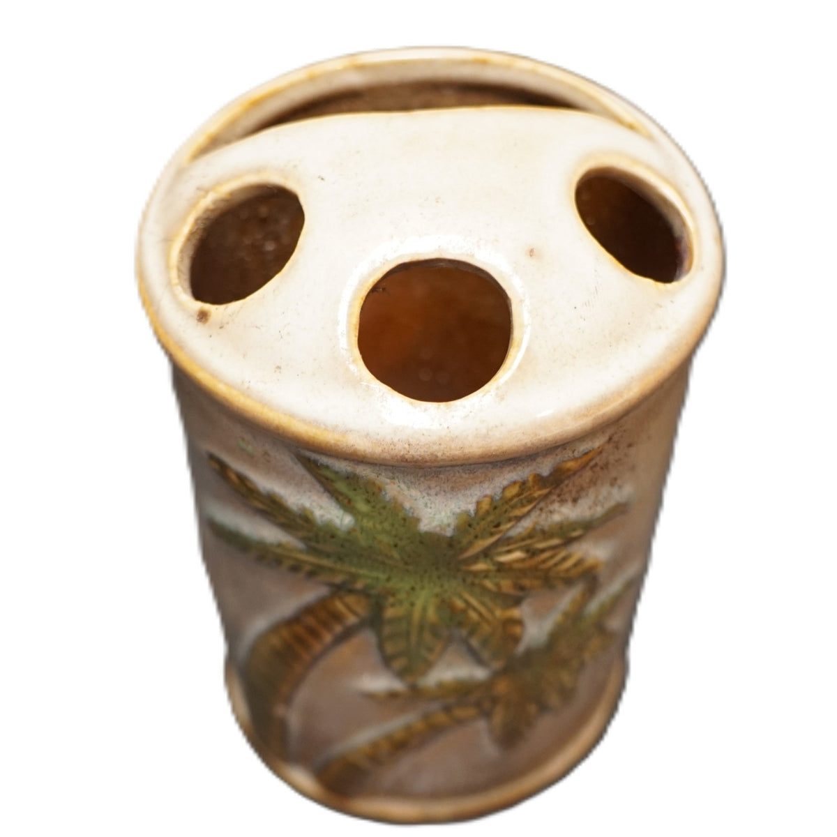 Palm Tree Ceramic Bathroom Set Tumbler Soap Dish Toothbrush Holder