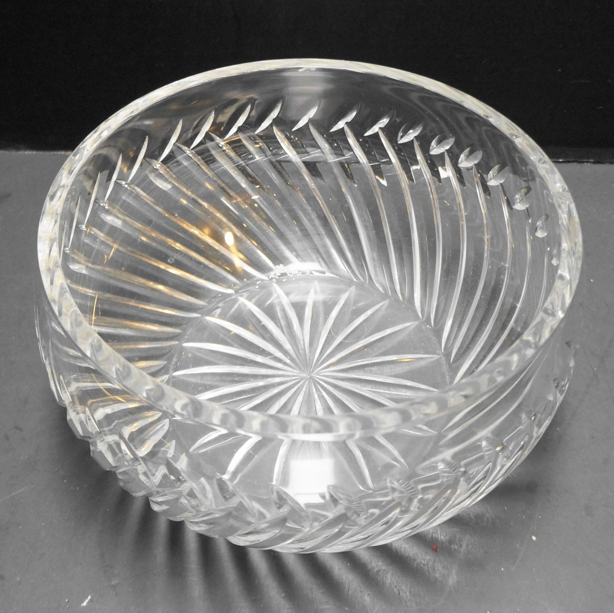 Badash Crystal 1980s Heavy Lead Crystal Diagonal Cut Serving Bowl 8 IN