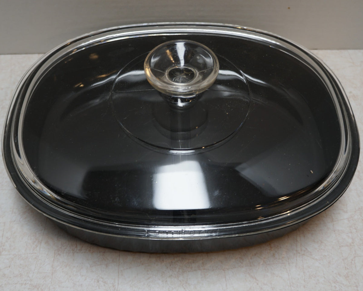 Corning Classic French Black F-6-B Oval Divided Casserole Pan WIth Lid 11 IN