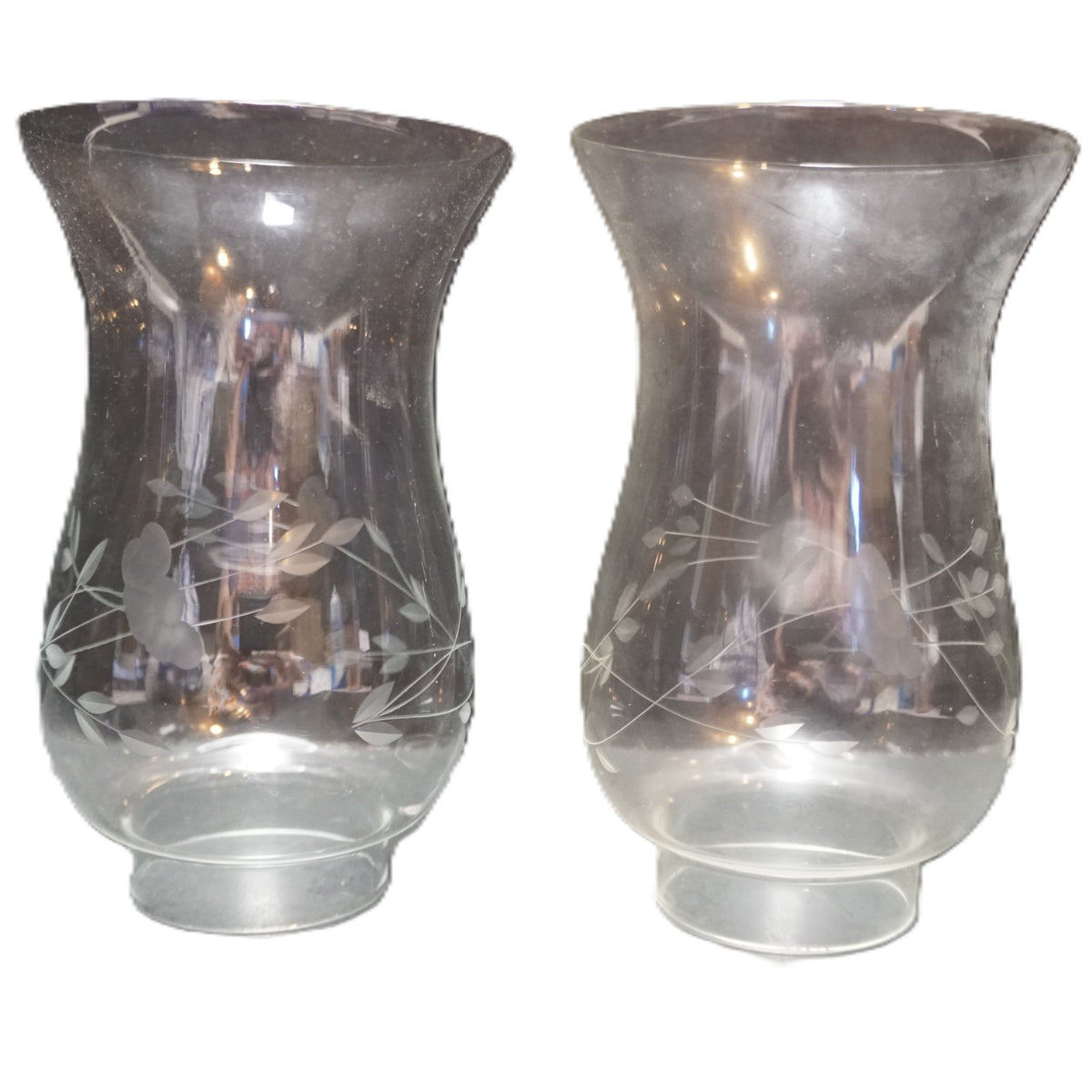 Princess House Heritage Cut Glass Flowers Hurricane Chimneys Shade Pair