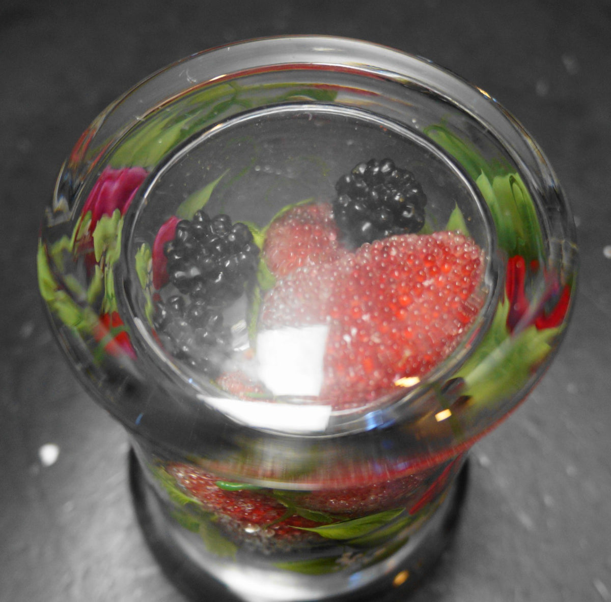 Strawberries Flowers Leaves Hand Painted Clear Glass Jar