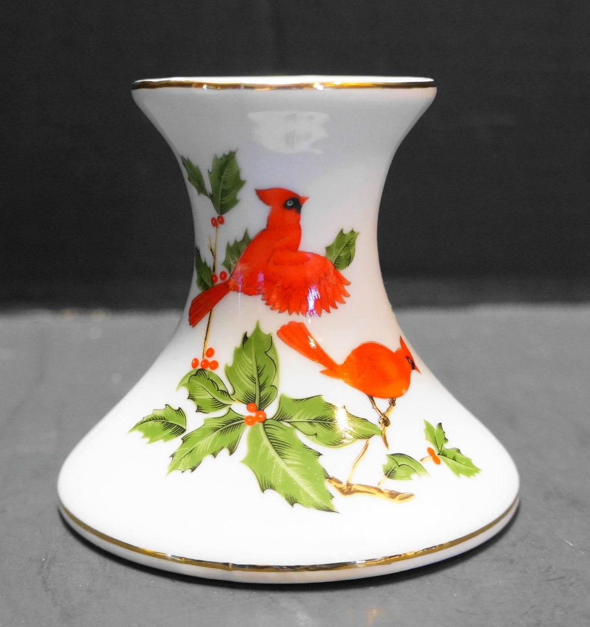 Lefton Red Cardinals Holly Winter Candle Holder