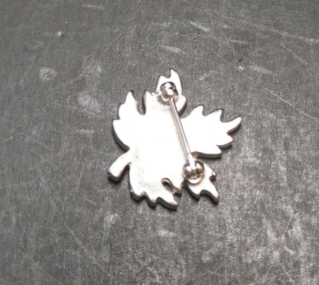 Rhodium Plated Silver Tone Clear Rhinestone Maple Leaf Pin Brooch Small