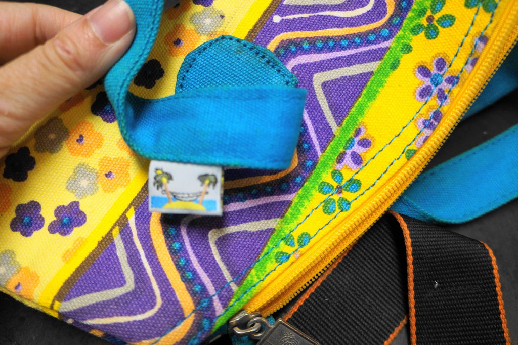 Sun 'n Sand Vintage Blue Yellow Purple Floral Print Canvas Handbag