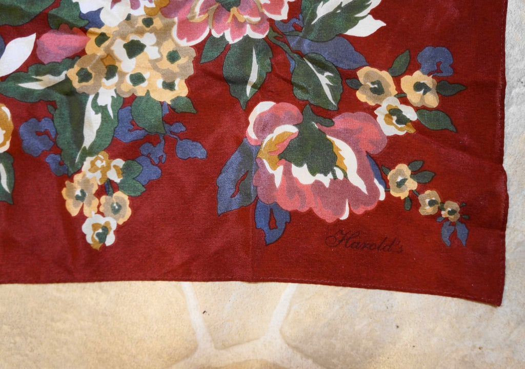 Harold's Quality Apparel Brick Red Floral Silk Scarf Made in Japan 34"