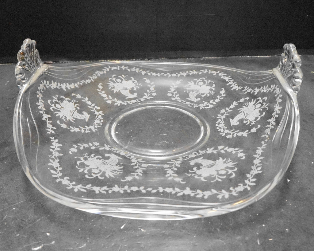 Fostoria Mayflower Cornucopia Flowers Etch Muffin Tray Bent Glass