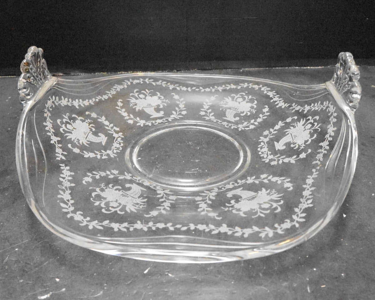 Fostoria Mayflower Cornucopia Flowers Etch Muffin Tray Bent Glass