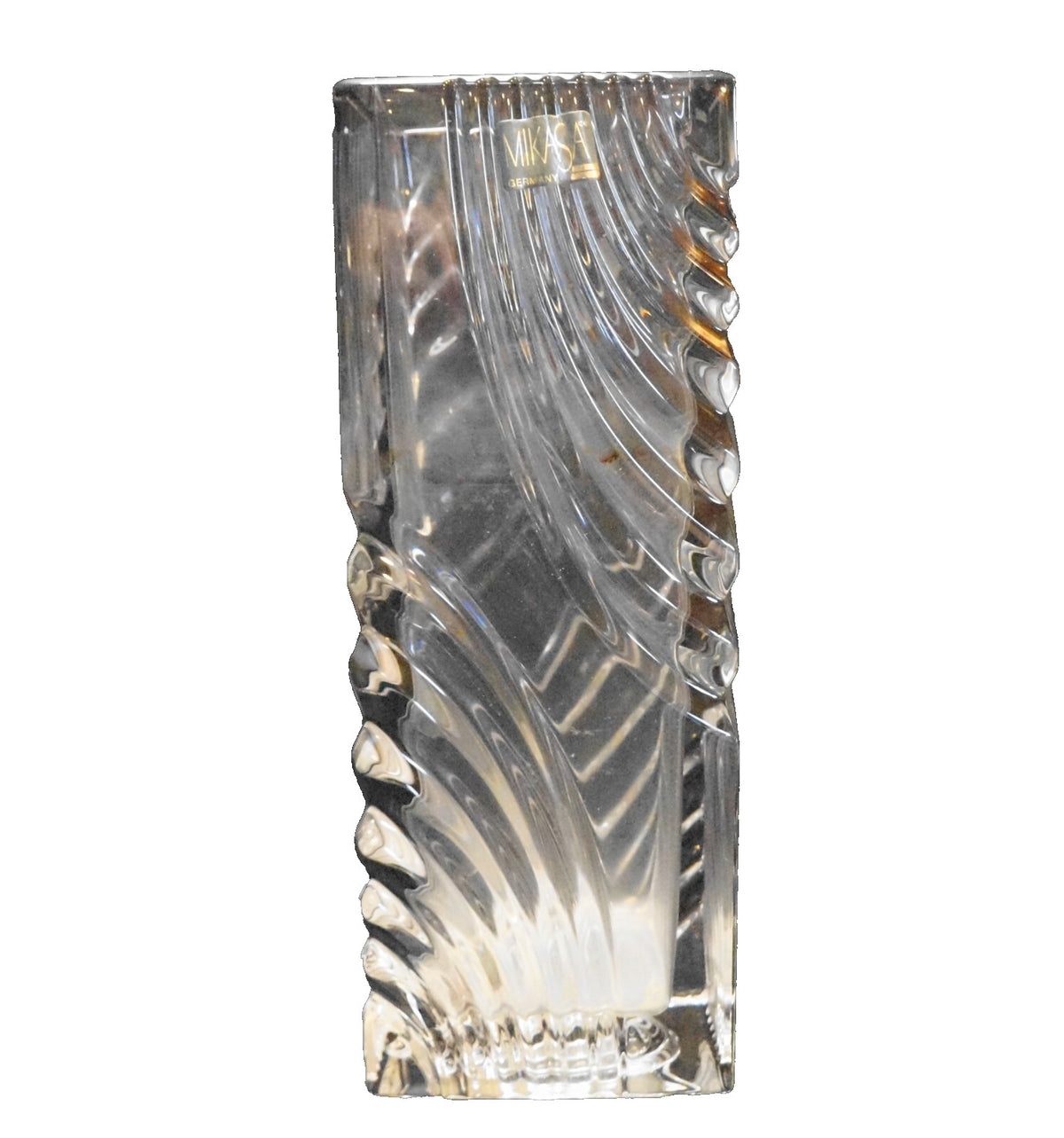 Mikasa Crystal Germany Square Tall Vase Sculpted Waves 9 IN