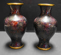 Jingfa Beijing Chinese Cloisonne Enamel on Brass Purple Black Vases Pair Small