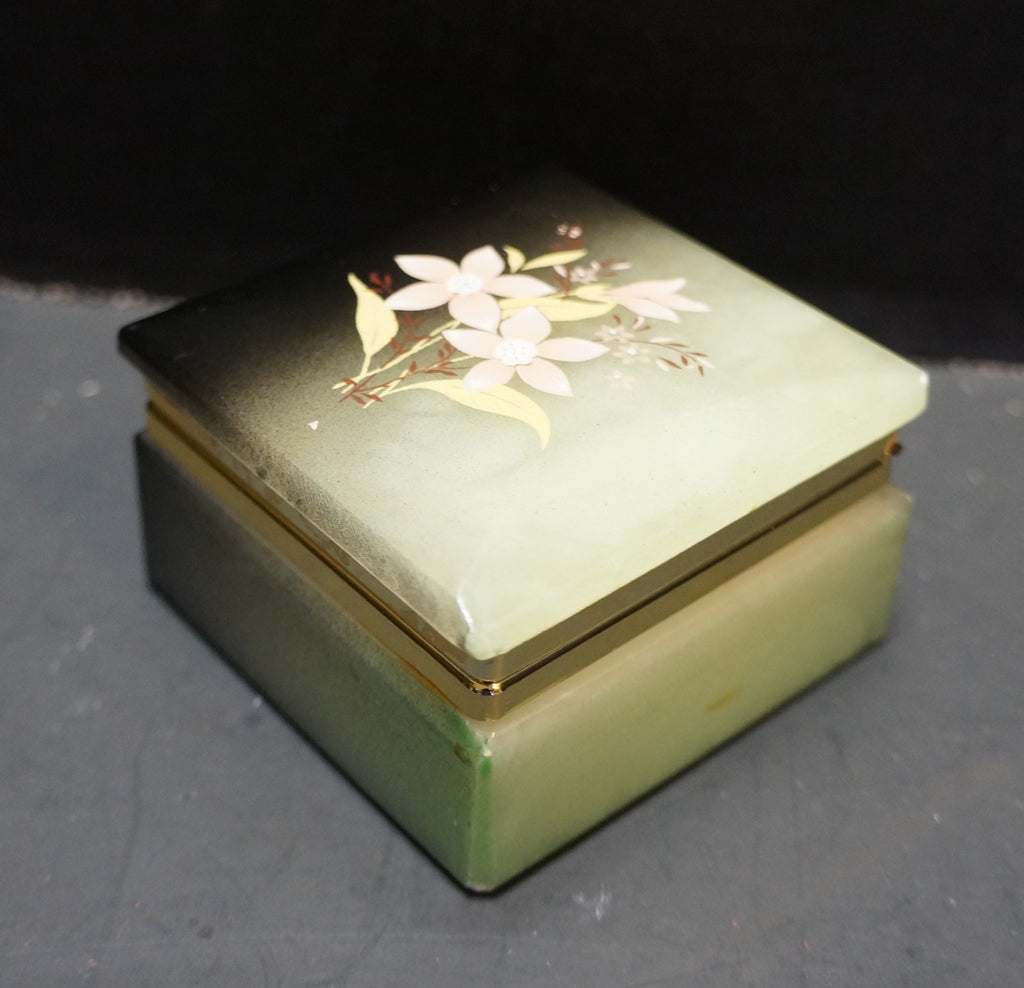 Green Ombre Alabaster Trinket Box Italy Pink Flower Decoration