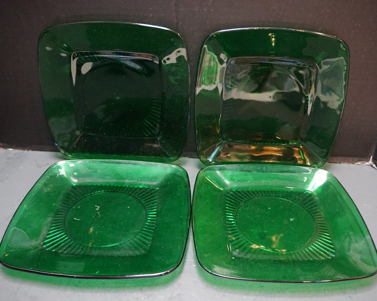 Fire King Forest Green Charm Luncheon Plates 8 1/4 IN Set of 4