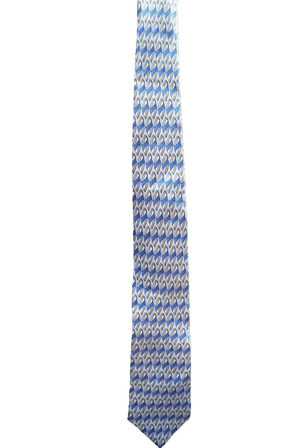 Dockers Blue Gray Wave Ellipse Pattern Skinny Narrow Silk Tie 2000s Vintage