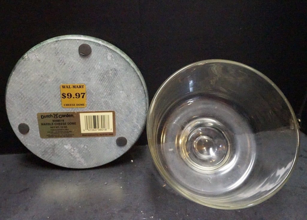 Dutch Garden Dark Green Marble Clear Glass Dome Cheese Board