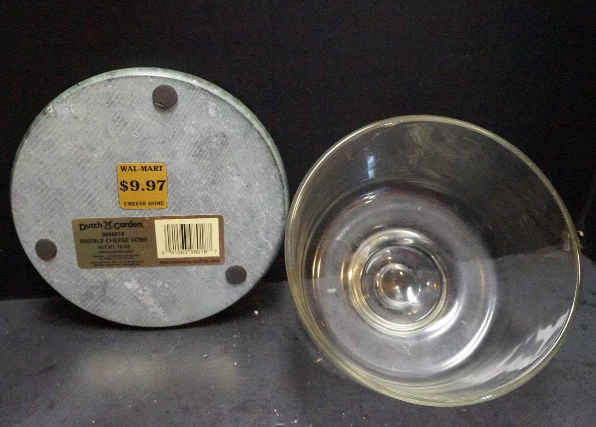 Dutch Garden Dark Green Marble Clear Glass Dome Cheese Board