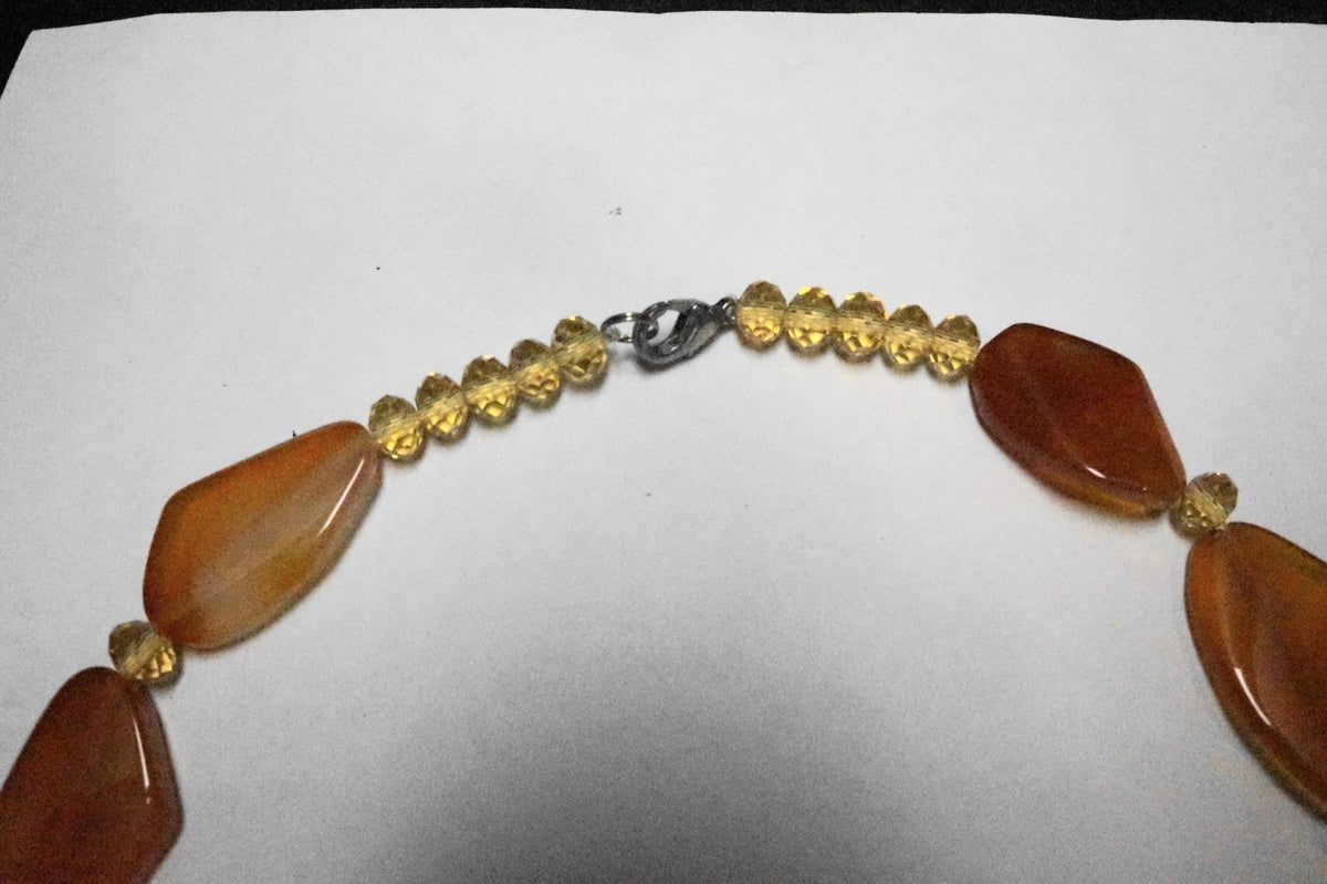 Amber Orange Agate Flat Angled Bead Necklace Crystal Beads