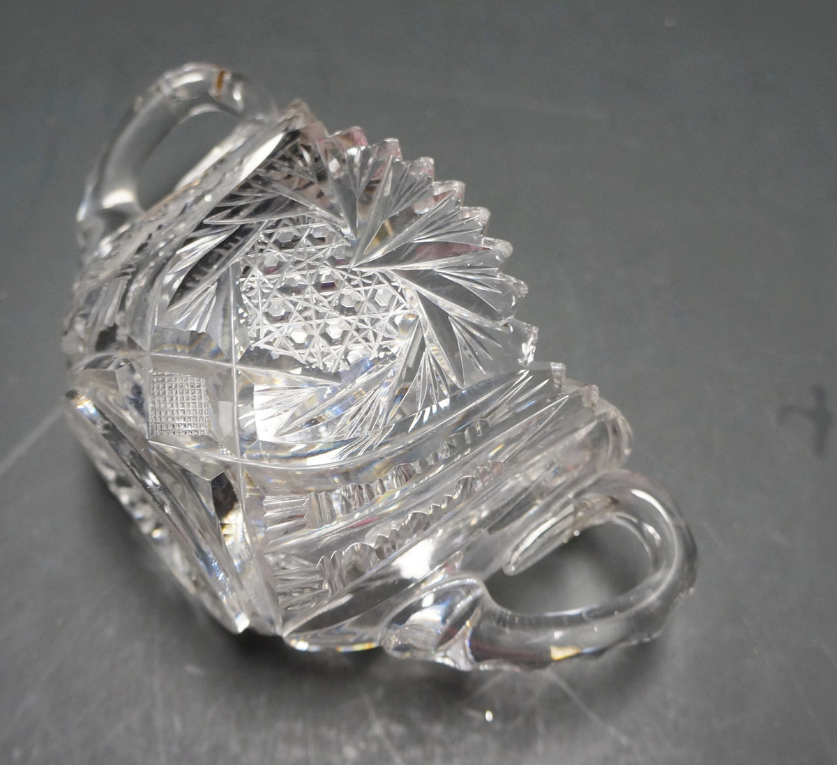 American Brilliant Period Cut Glass Strawberry Pattern Sugar Bowl