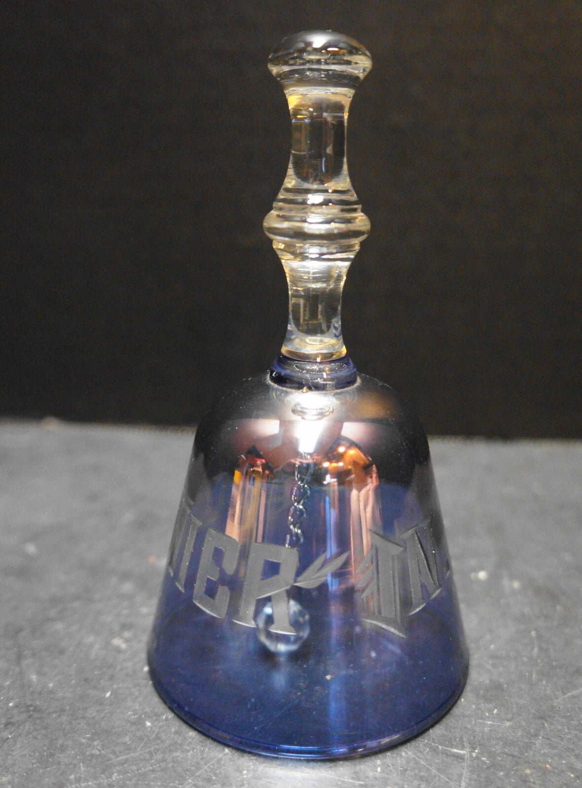 Ligonier, IN Iridescent Blue Purple Cut Glass Souvenir Bell