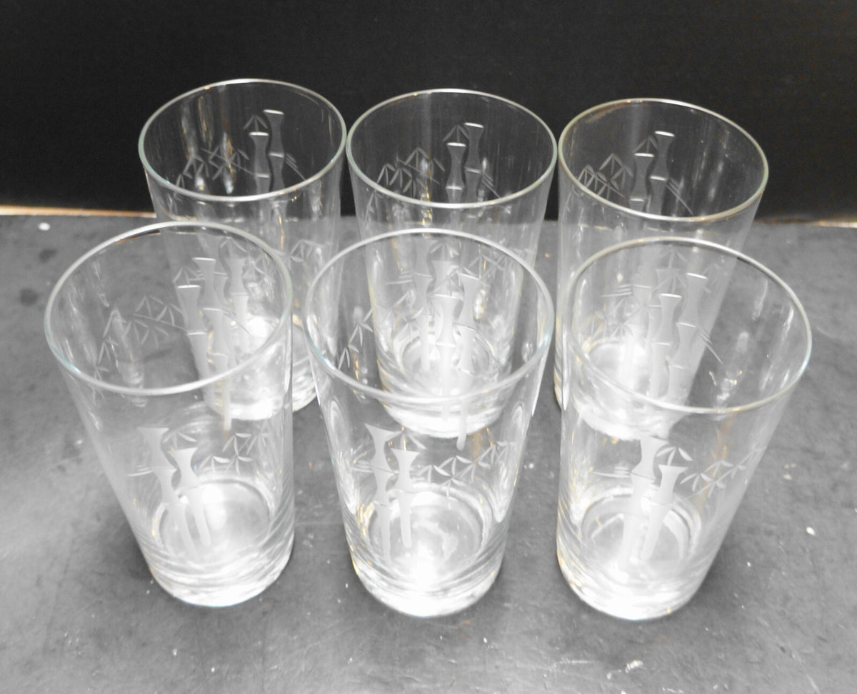 Noritake Sasaki Crystal Bamboo Cut Highball Tumblers 5 IN Set of 5