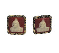 Red White Cameo Molded Plastic Native American Man Image Earrings