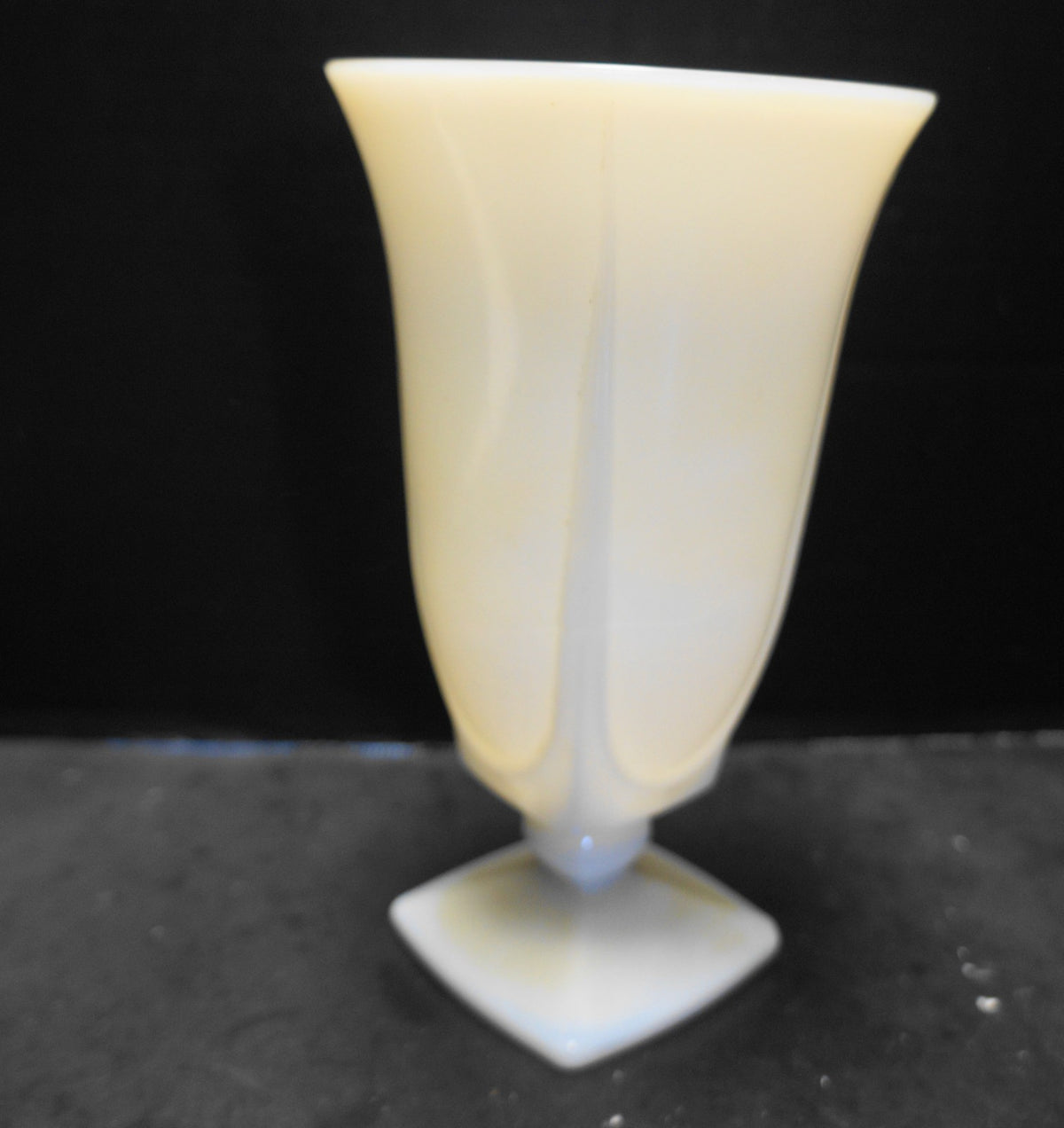 White Milk Glass Urn Vase Square Base Art Deco