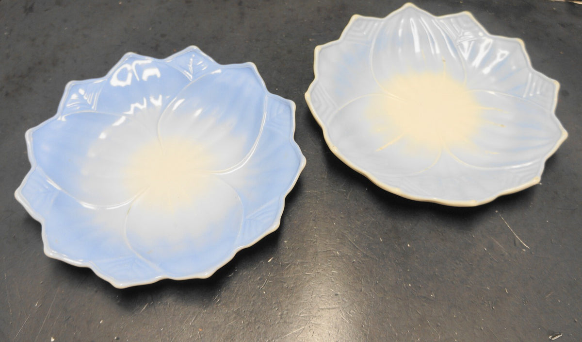 Fire King Lotus Blossom Blue Fired On Vitrock Plates Pair
