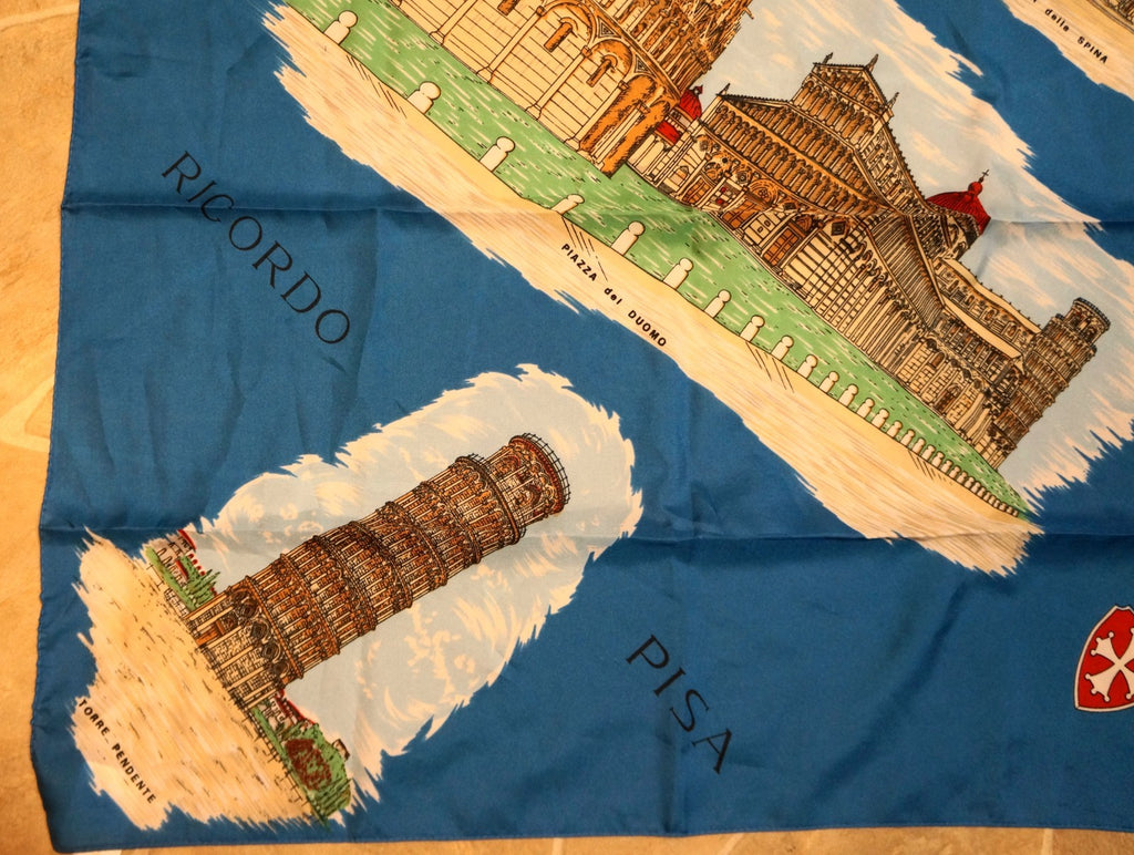 Italy Souvenir Scarf Tourism Scenes Blue Polyester
