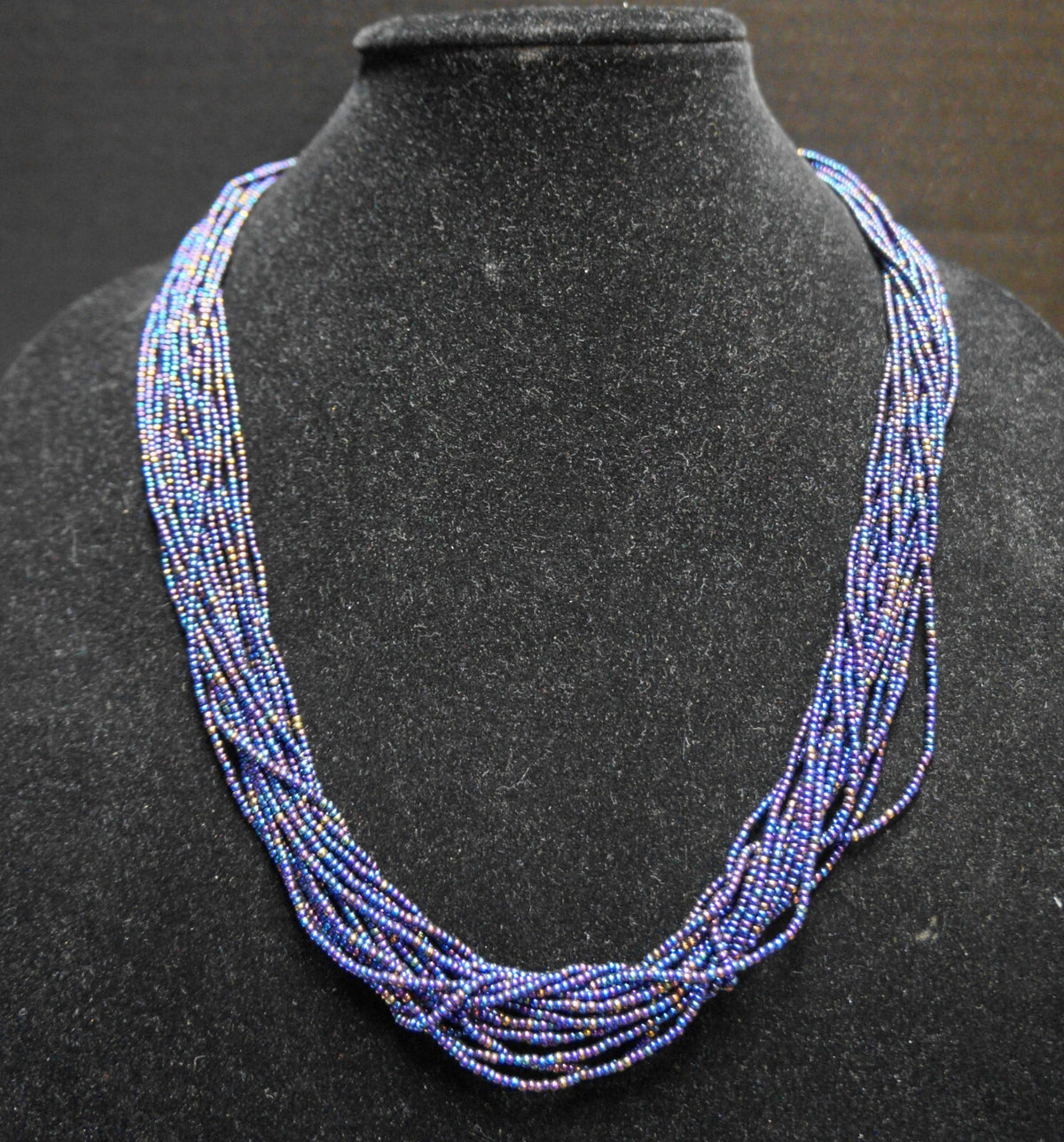 Peacock Midnight Blue Iridescent Seed Beads Multristrand Necklace India Pakistan