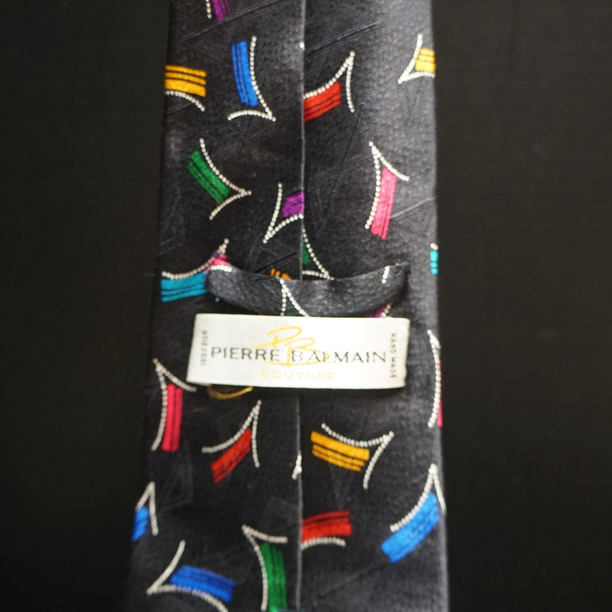 Pierre Balmain Black Multicolor Abstract Silk Necktie