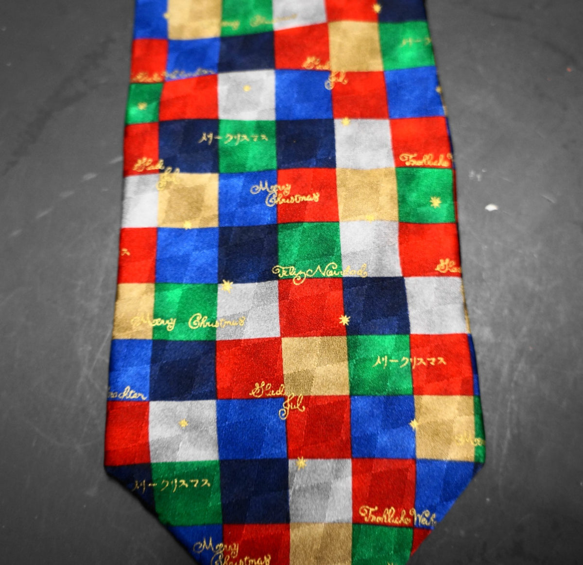 Hallmark Holiday Traditions Merry Christmas Multilingual Color Block Silk Tie