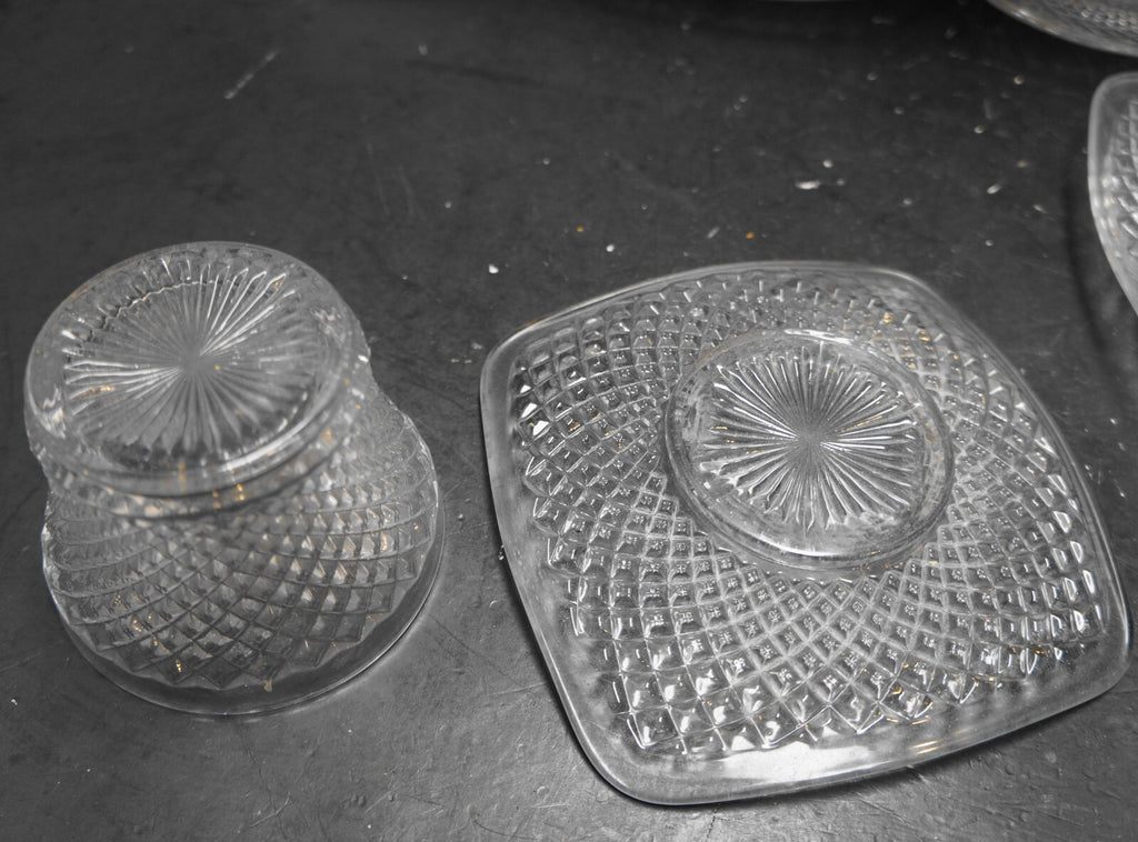 Westmoreland English Hobnail Clear Punch Cup Square Saucers Set of 12